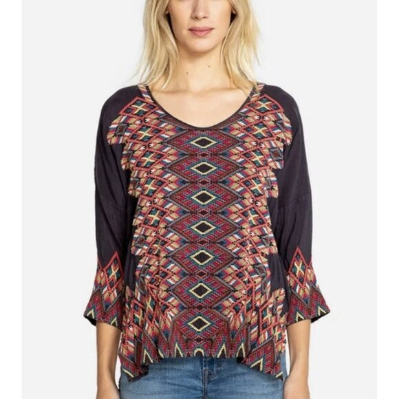 Johnny Was Moni Cupro Blouse Multi Color With Intricate Embroidery Boho Size Med - Picture 2 of 14